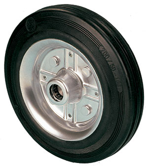 Wheels with pressed steel centre and standard black rubber tyre