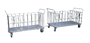 Trolley with fold-down door, towable-made of stainless steel